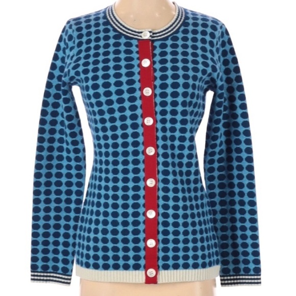 Neve Anthropologie Blue Red Polka Dot Sweater XS - Picture 1 of 5